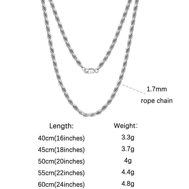ORSA JEWELS Genuine 925 Sterling Silver Rope Chain Necklace Unisex 1mm 2mm 3mm Italian Twist Rope Chain Choker Gift 40-60cm SC29