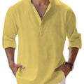 Men's Cotton Linen Henley Shirt Casual Long Sleeve Loose | SAMAG