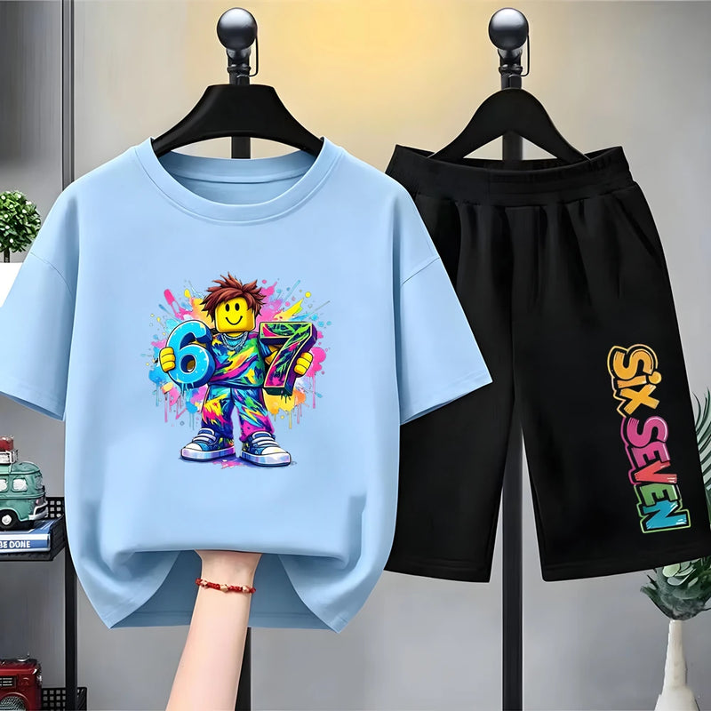 67 Digital Print Children White T - shirt Set - View 6 | SAMAG