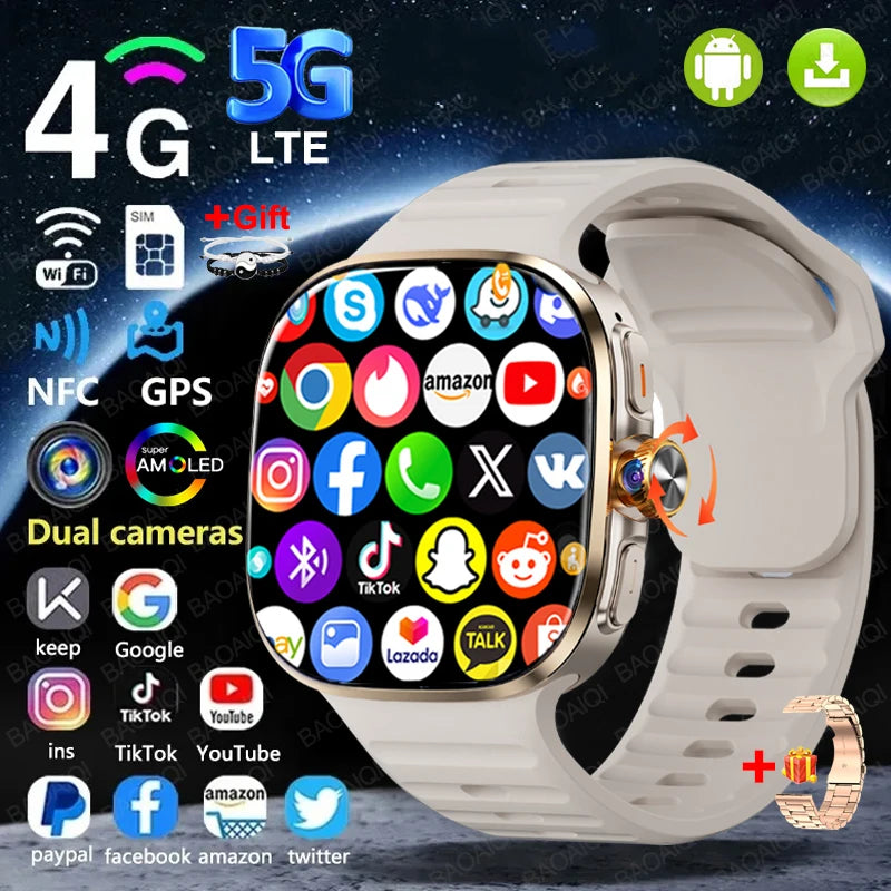 4G/5G Smartwatch 2.4 inch 720*720 Amoled Android 10.0 900W Camera GPS WIFI SIM Card 16GB+256GB RAM 2100Mah Battery Smart Watch