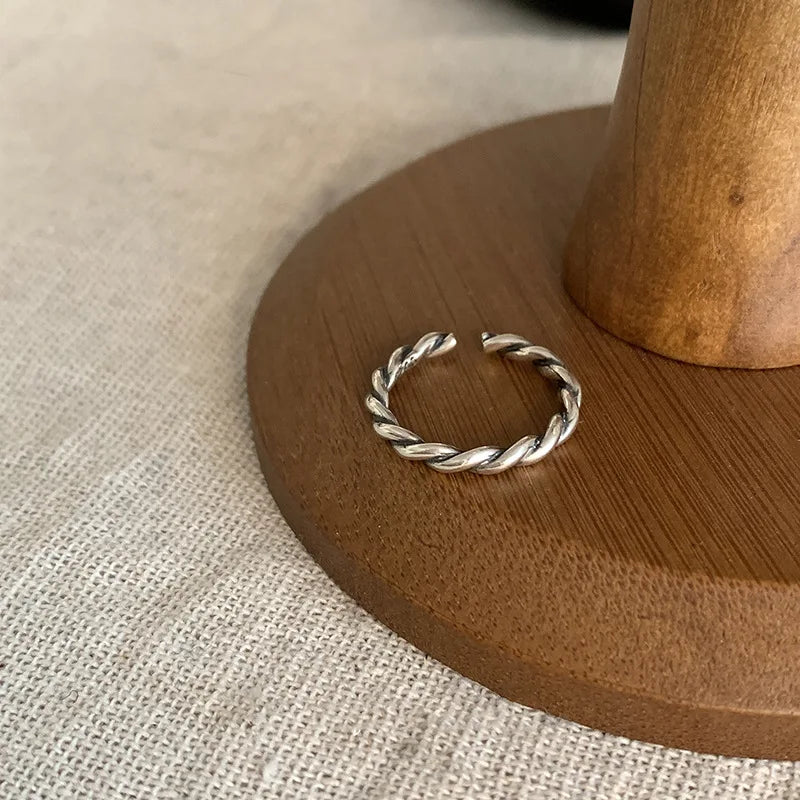 VENTFILLE 925 Sterling Silver Ring for Women Girl Gift Retro Open Trend Unique Design Geometric Asymmetric Jewelry Dropship