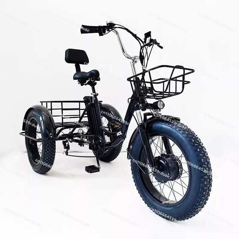 20-Inch folding fat tire electric tricycle, pedal tricycle snow lithium battery bicycle 48V
