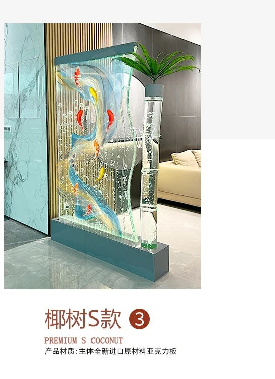 Water curtain wall, running water screen partition company, family entrance acrylic calligraphy and painting flat wine cabinet