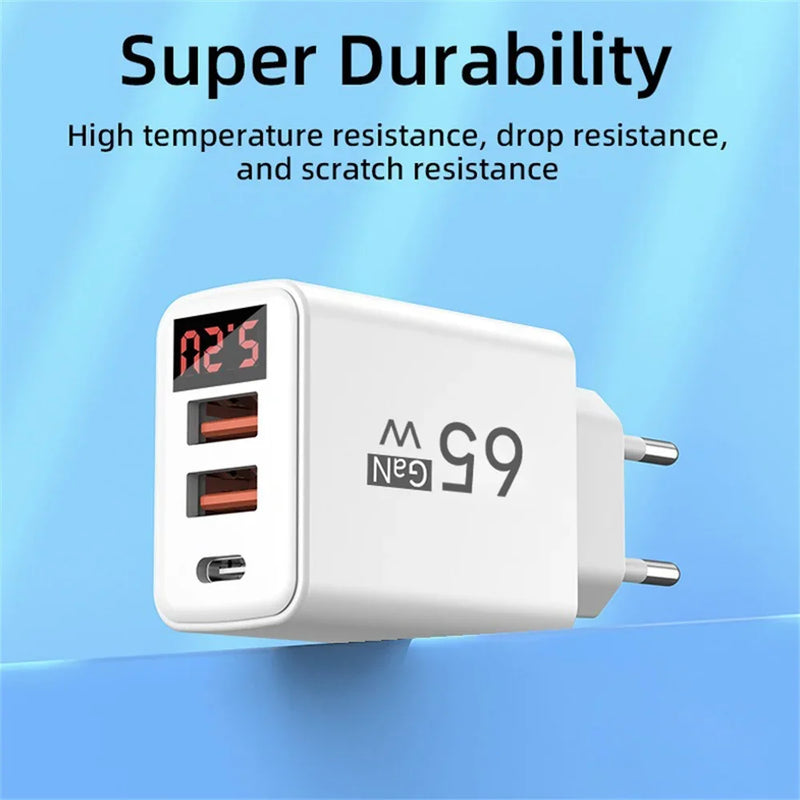 3 Ports 65W USB Charger Fast Charging Mobile Phone Power Adapter EU/US/UK Plug QC3.0 Type C Charger For iPhone Samsung Xiaomi
