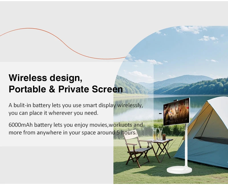 21.5 Inch Wireless Recharging Movable Monitor Vertical Lcd Stand by Me Portable Touch Screen Smart Tv with Wheels