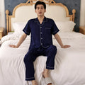 White Striped Men Pajamas Suit Short Sleeved Long Pants Thin Ice Silk Sleepwear Summer Satin Silk Home Clothing Set Pyjamas Male