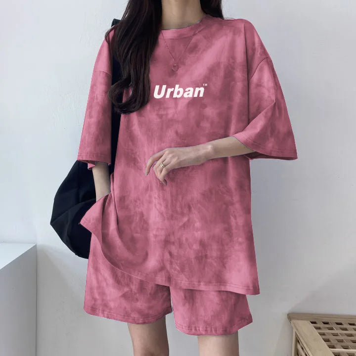 2026 Women T-Shirt Shorts Suit Set Casual Tie Dye Loose Tshirt Wide Leg Middle Shorts With Pockets Female Soft Summer Shorts Set