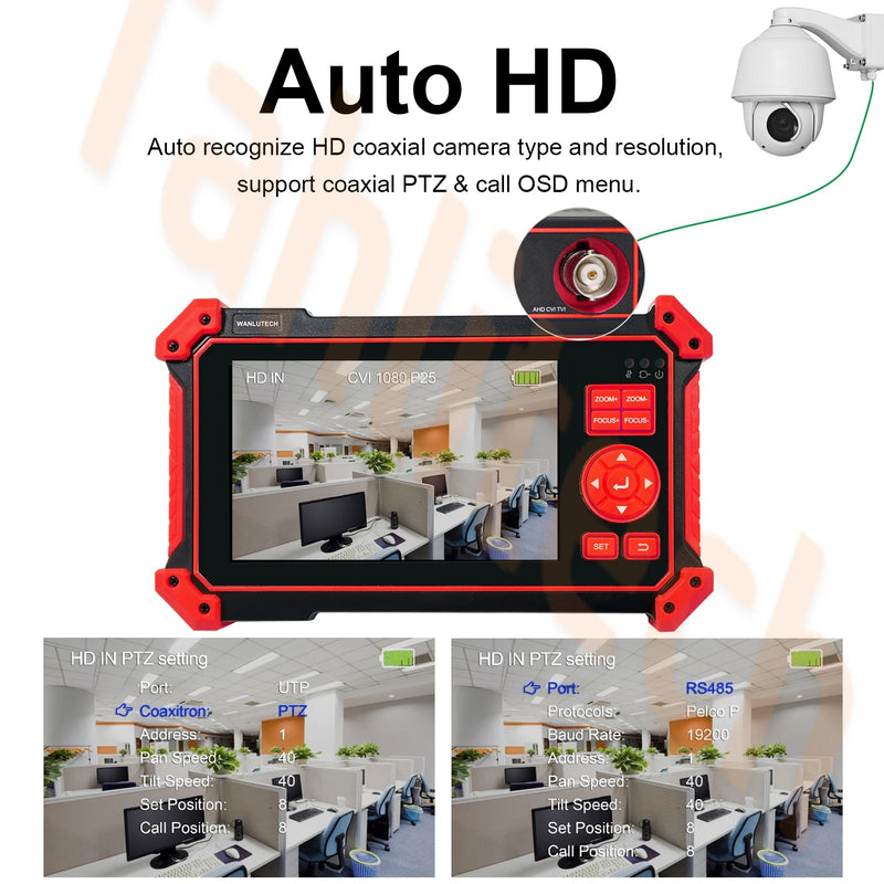 Mini 5-inch CCTV Tester 8MP AHD/CVI/TVI Mini Monitor Cameras Tester HDMI & VGA Input Video Cable Security Camera Tester