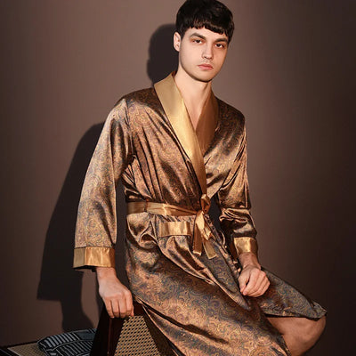 Nightrobes Men Summer Thin Bathrobe Large Size Ice Silk | SAMAG