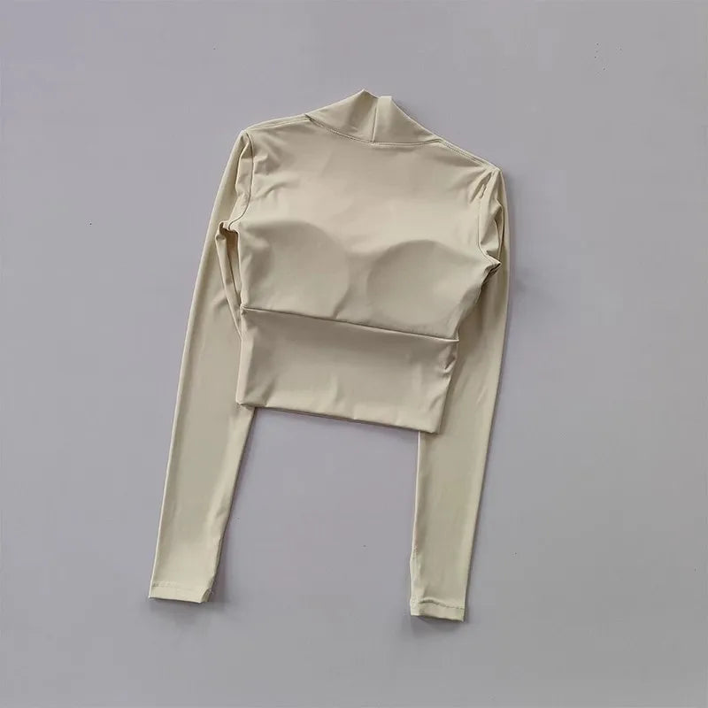 Women's Elegant Long Sleeve Yoga Shawl Sports Top with Chest Cushion Short Elegant Yoga Top Small Camback Pura Speed Dry Autumn