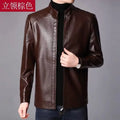 Faux Leather Men Jackets Coats Stand Collar Zipper Coat Solid Casual Regular Splice Simple Jacket Outerwear Autumn Winter