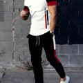 Men's summer new striped letter print refreshing and breathable round neck T - shirt pants set outdoor - View 7 | SAMAG