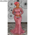 Rose Pink Aso Ebi Mermaid Evening Gowns Beaded Long | SAMAG