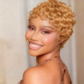 Brazilian Human Hair Wig Short Pixie Cut with Bang Loose curly Hair for Daily Wear Women Full Machine Wig