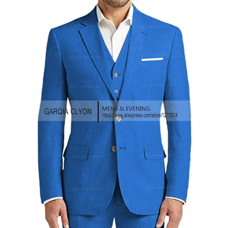 Summer Linen Suit Men Casual Party Classic Blazer Pants 3 Pieces Holiday Travel Tailor-made Breathable Cool Male Outfits