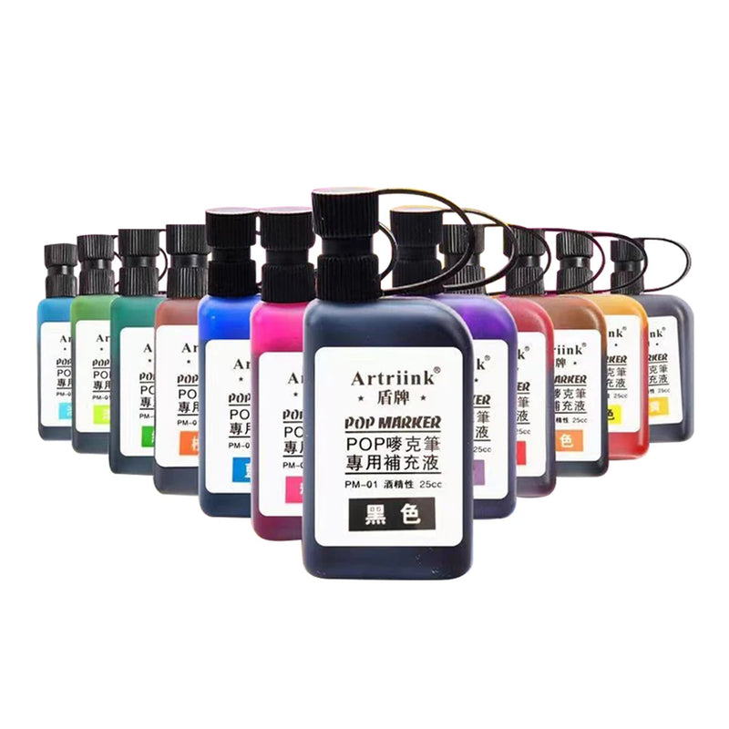 12Color POP Markers Refill Ink,25cc Permanent Marker Ink,Quick-Drying Waterproof And Non-Fading,Non-Erasable Marker Ink Refill