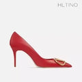 HLTINO Fashion Black Matte Finish High Heels with Buckle Women Classic Pumps Sexy Dress Shoes Party Stilettos for Spring Summer