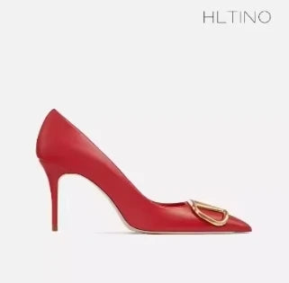 HLTINO Fashion Black Matte Finish High Heels with Buckle Women Classic Pumps Sexy Dress Shoes Party Stilettos for Spring Summer