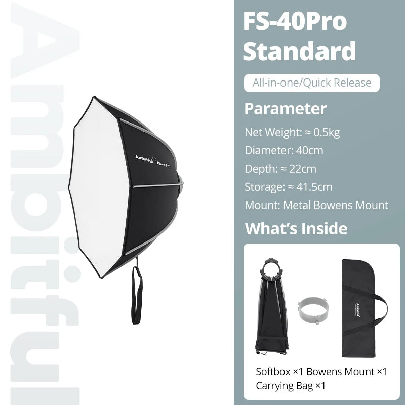 Ambitful FS 40/60/80 PRO Quick Release Softbox Standard Detachable Bowens Mount Octagon Softbox For Studio LED Video COB Ligh