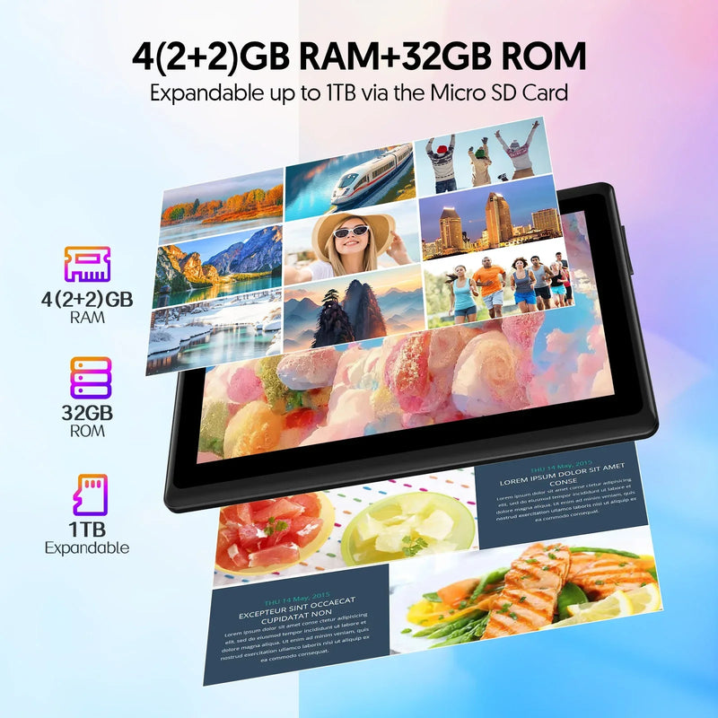 BAKEN 10-inch Tablet (Android 13, Quad-core, 2GB+32GB, supports 1TB expansion, WiFi 6, dual cameras); includes protective case