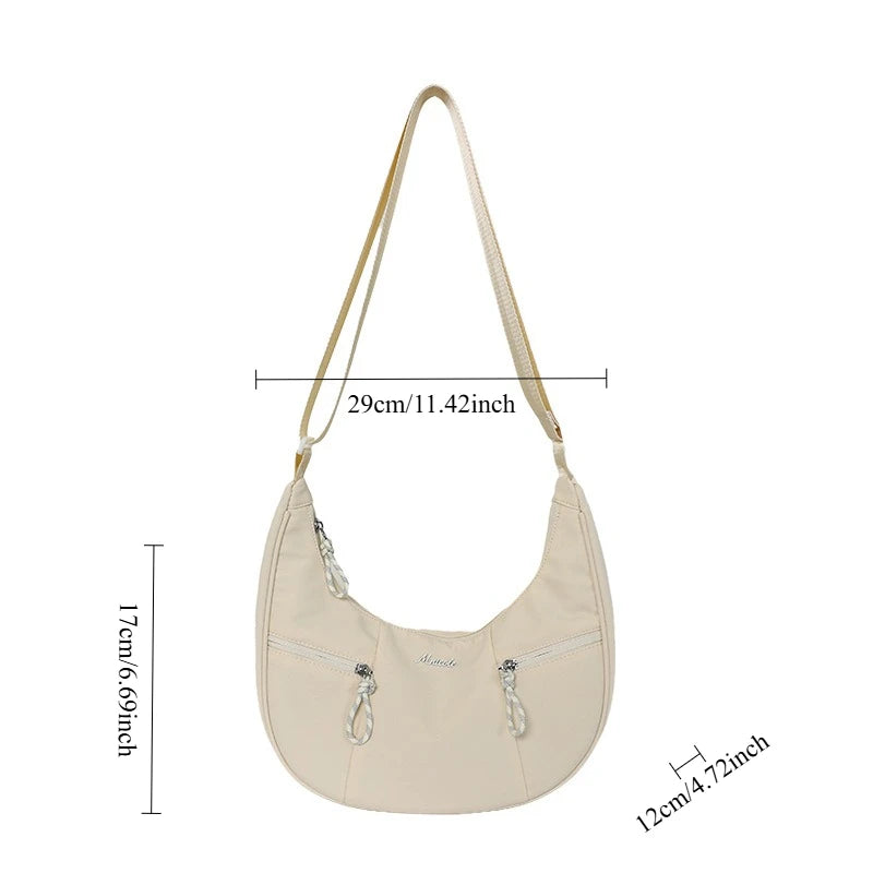 New Fashion Minimalist Shoulder Hobo Bag Large Capacity Casual Nylon Cowhorn Bag Niche for Women Underarm Crossbody Bag