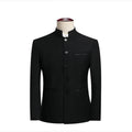 2026 New Men's Stand Collar Long Sleeve Suit Jacket, Asian Size Chinese-Style Slim-Fit Blazer in Dark Blue/Red/Grey/Black/White