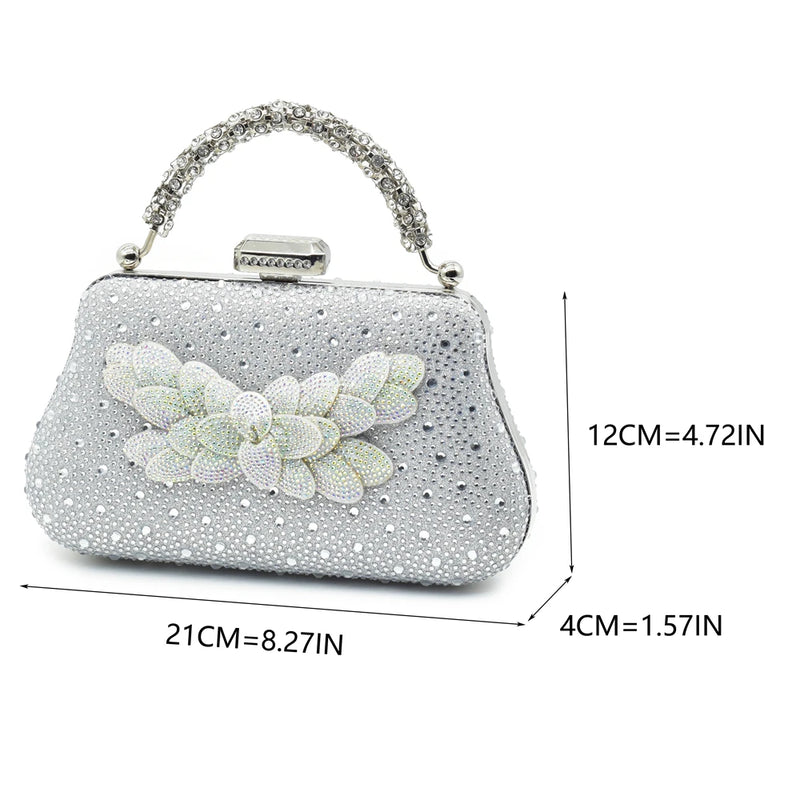 New Arrival Shoes for Women High Heel Rhinestone Paired with Handmade Petal Pointed-Toe Italian Shoes and Bags Matching Set