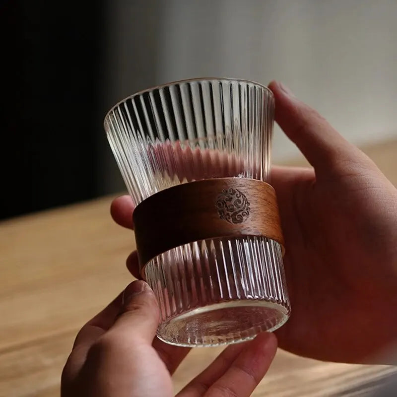 350ML Japanese Style Glass Coffee Mug Walnut Cup Sleeve Glass Cup Glasses Coffeeware Tea Mugs Beer Mug