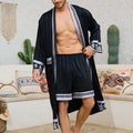 Spring Summer Men Pajamas 2PCS Robe Shorts Set Baroque Style Satin Kimono Bathrobe Nightgown Home Clothing Loungewear MY1170