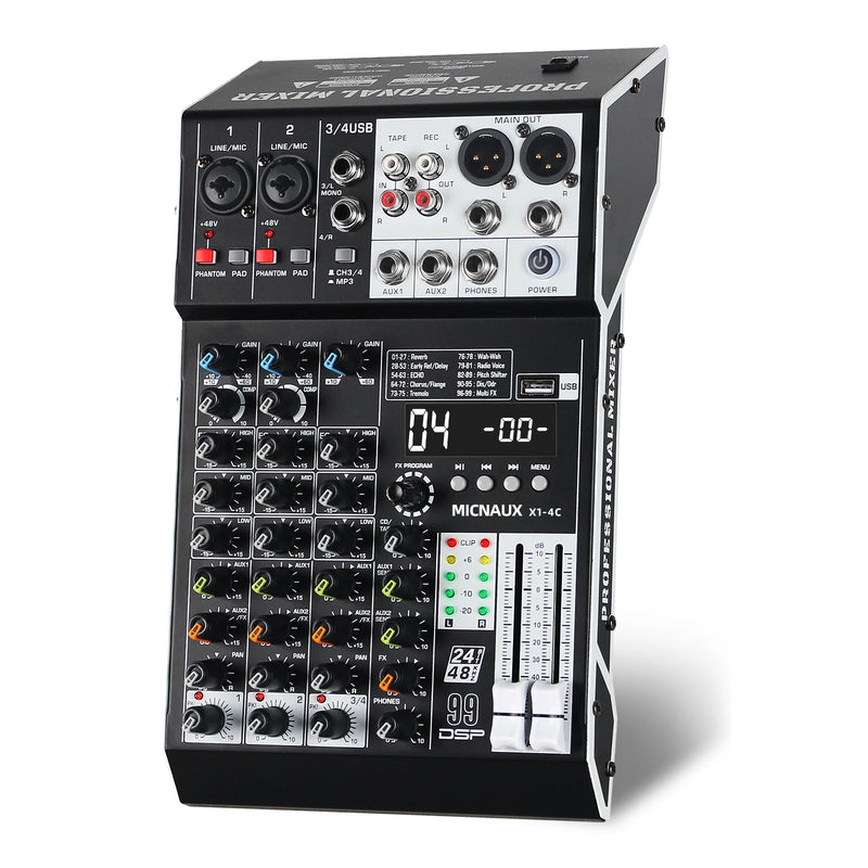 FULUODE X1-8C Audio Mixer 8-Channel Professional Mixer Console with 99 DSP Effects Mixing Board DJ Mixer with USB Bluetooth 48V