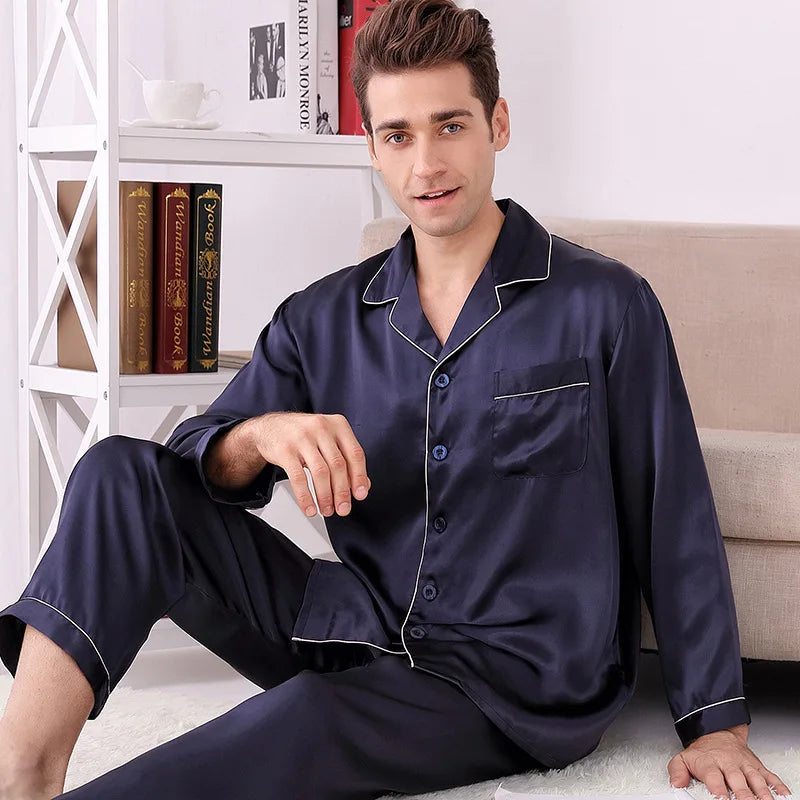 100% mulberry silk noble men's home wear silk set  19MM  Silk pajamas Men's Spring Summer