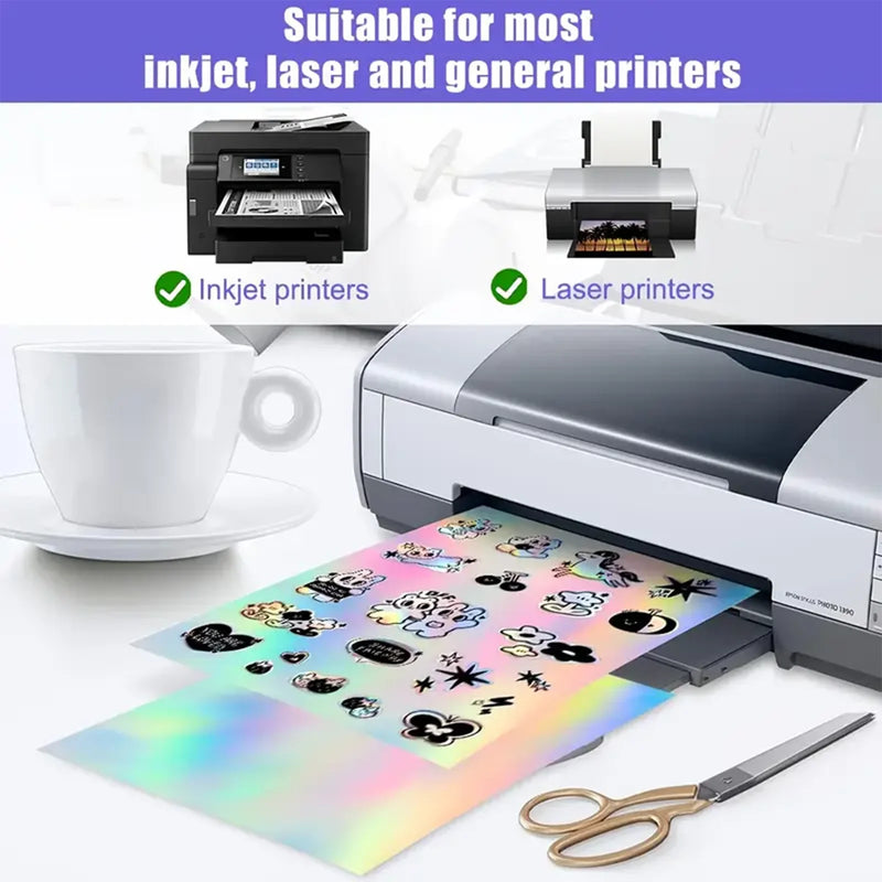 20/40Pcs A4 Holographic Rainbow Vinyl Sticker Paper for Inkjet & Laser Printers Self-Adhesive Waterproof Holographic Label Paper