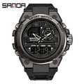 SANDA 6024 Men Sports Quartz Watches Dual Display LED Electronic Digital Wristwatches Waterproof Watch Relogios Masculino