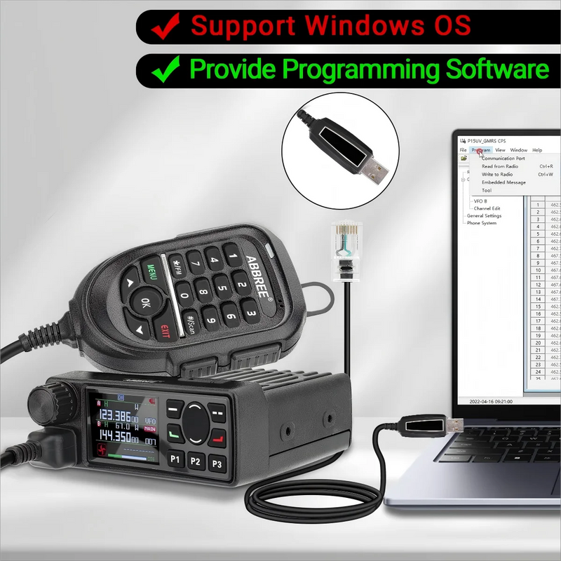 New ABBREE AR-2520 Walkie Talkie Radio USB Programming Cable For Abbree AR 2520 V1 V2 25W Mini Mobile Car Radio