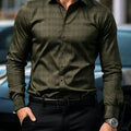 Men's dark plaid long sleeved shirt slim fit European | SAMAG