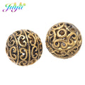 Juya 10 20Pcs/Lot 12mm Engrave Perles Hollow Antique Gold Silver Plated Metal Beads For DIY Women Men Beadwork Jewelry Making