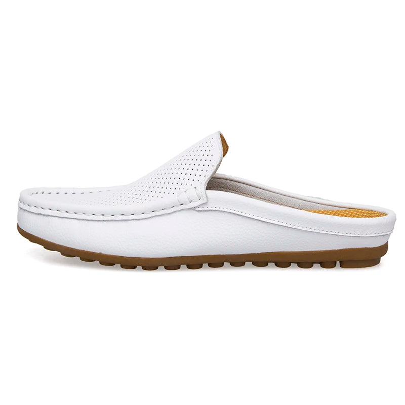 Summer Men's Shoes Casual Mens Breathable Loafers Leather Half Slipper for Men Slip on Lazy Driving Shoe