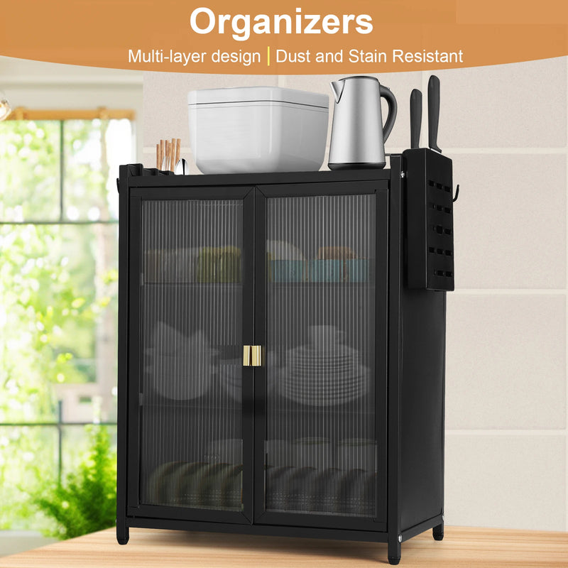 3 - Tier Kitchen Countertop Cabinet with Double Door Drainer with Chopstick Baskets Organizer - View 7 | SAMAG