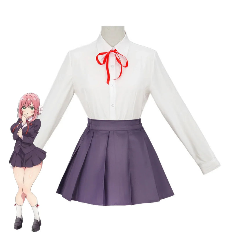 Anime The 100 Girlfriends Who Really, REALLY Love You Hanazono Hakari Cosplay Costume Purple School Uniform Wig Woman Cute Suit