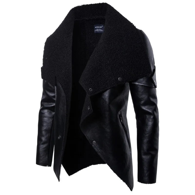 Autumn new men's locomotive leather jacket personality irregular punk leather jacket