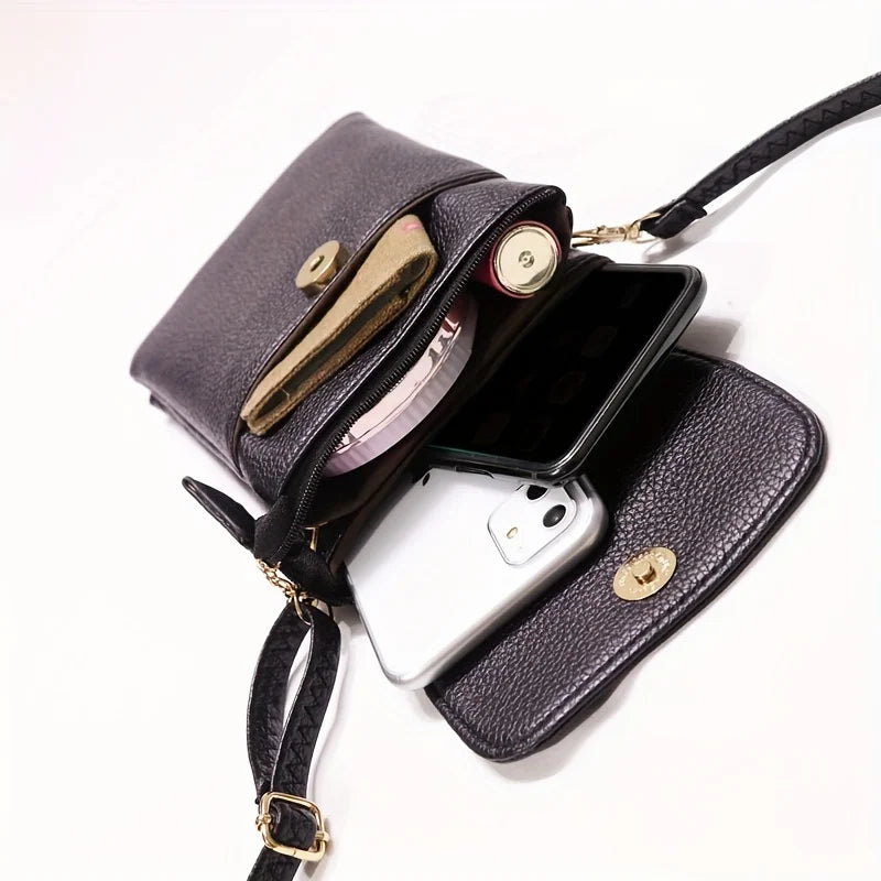 Simple Women's Shoulder Bag With 3-Layer Zipper Soft Leather Crossbody bag Mini Small Bag Wallet With Multiple Compartments Larg