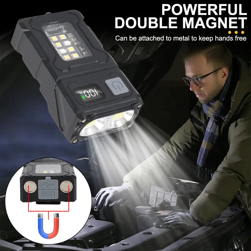 Multifunctional USB Rechargeable Portable Emergency Light Adjustable Angle Flashlight Side Lamp Hiking Camping Working