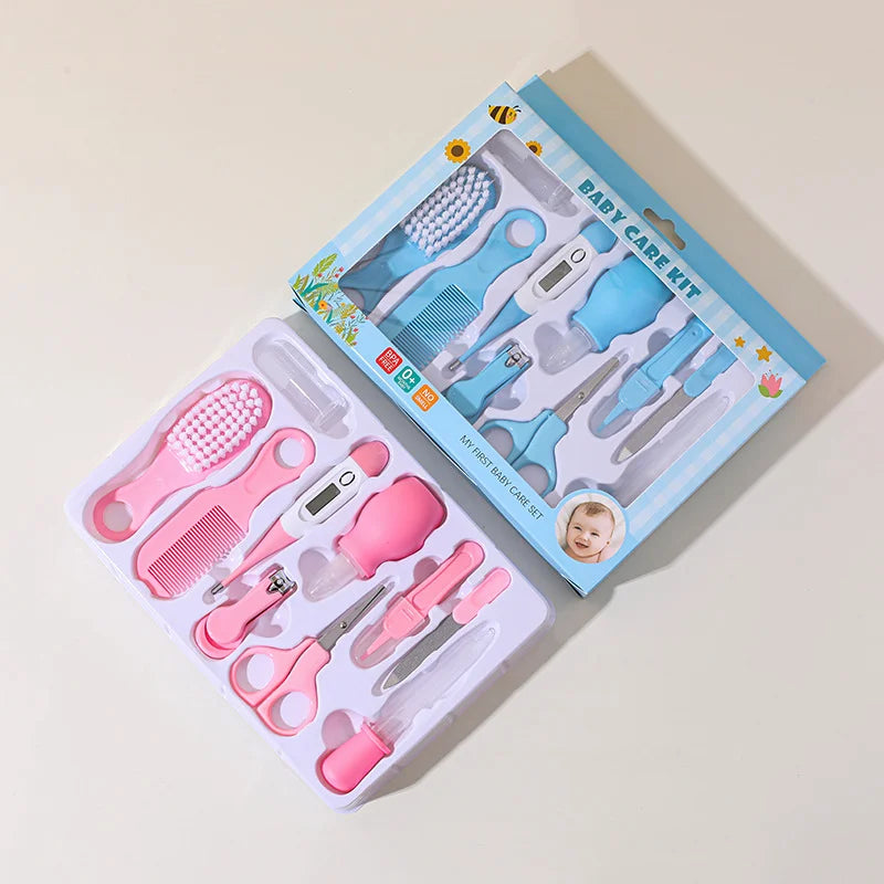 7-in-1 Baby Care Kit: Newborn Grooming Set (Nail Clippers/Brush/Thermometer) for Infant (Pink/Blue)
