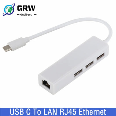 USB 3.1 HUB TYPE - C to Ethernet Network LAN Adapter 100Mbps RJ45 - C With 3 Ports Splitter For MacBook Pro Laptop | SAMAG