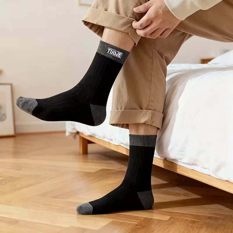 3 Pairs Men's Trendy Color Block Crew Socks, Breathable | SAMAG