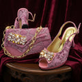 New Arrive Peep Toe Heels Bigger Size for Women 2026 Elegant Party Pink Color Diamond Pumps Italian Shoes and Bags Matching Set