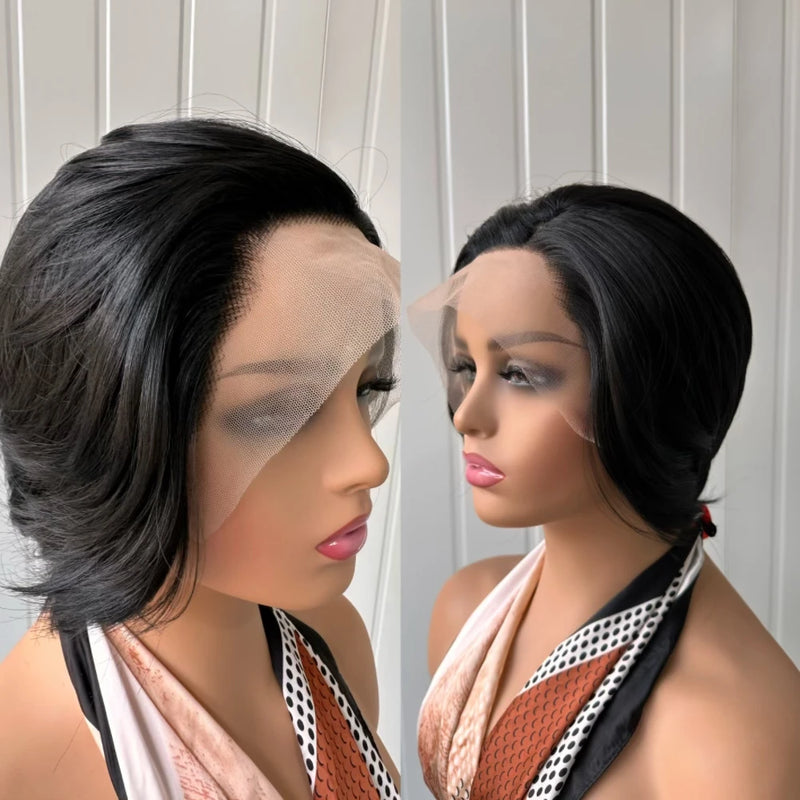 Short Bob Wig Brown Synthetic Lace Front Wigs For Women Pixie Cut Hair Bob Lace Wig Black Wig Sliver Grey Wig Cosplay Daily Life