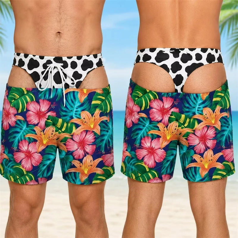 Funny Butt Prank Pattern Men's Shorts 3D Print Tropical Plants Hawaiian Style Quick - Dry Summer Personality - View 7 | SAMAG