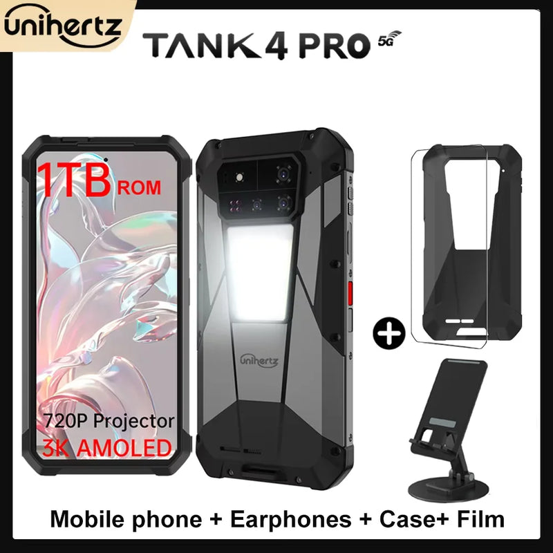 【Ships from US】Unihertz Tank 4 pro 8849 Smartphone Android 16 with 720P Projector 5G AI Dimensity 8300 3K AMOLED 11600mAh 120W