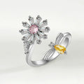VENTFILLE 925 Sterling Silver Sunflower Diamond Zircon Rotatable Ring For Women Gift Relieve Stress Ring Jewelry Wholesale